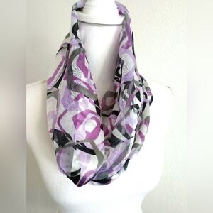 Pretty Vintage Shiny Sheen Purple Grey Infinity Scarf Geometric Print Circle